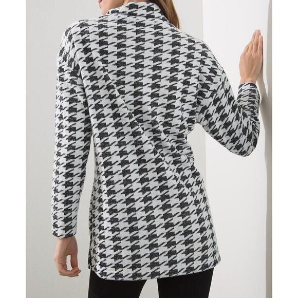 Chico's womens size 2  tunic soft knit jacquard mock neck houndstooth - Picture 3 of 11